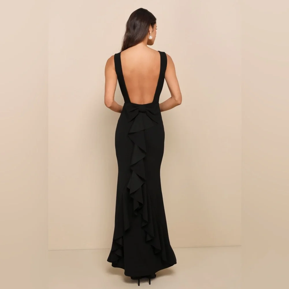 Lulus Exquisite Refinement Black Backless Bow Ruffled Maxi Dress - Picture 2 of 13